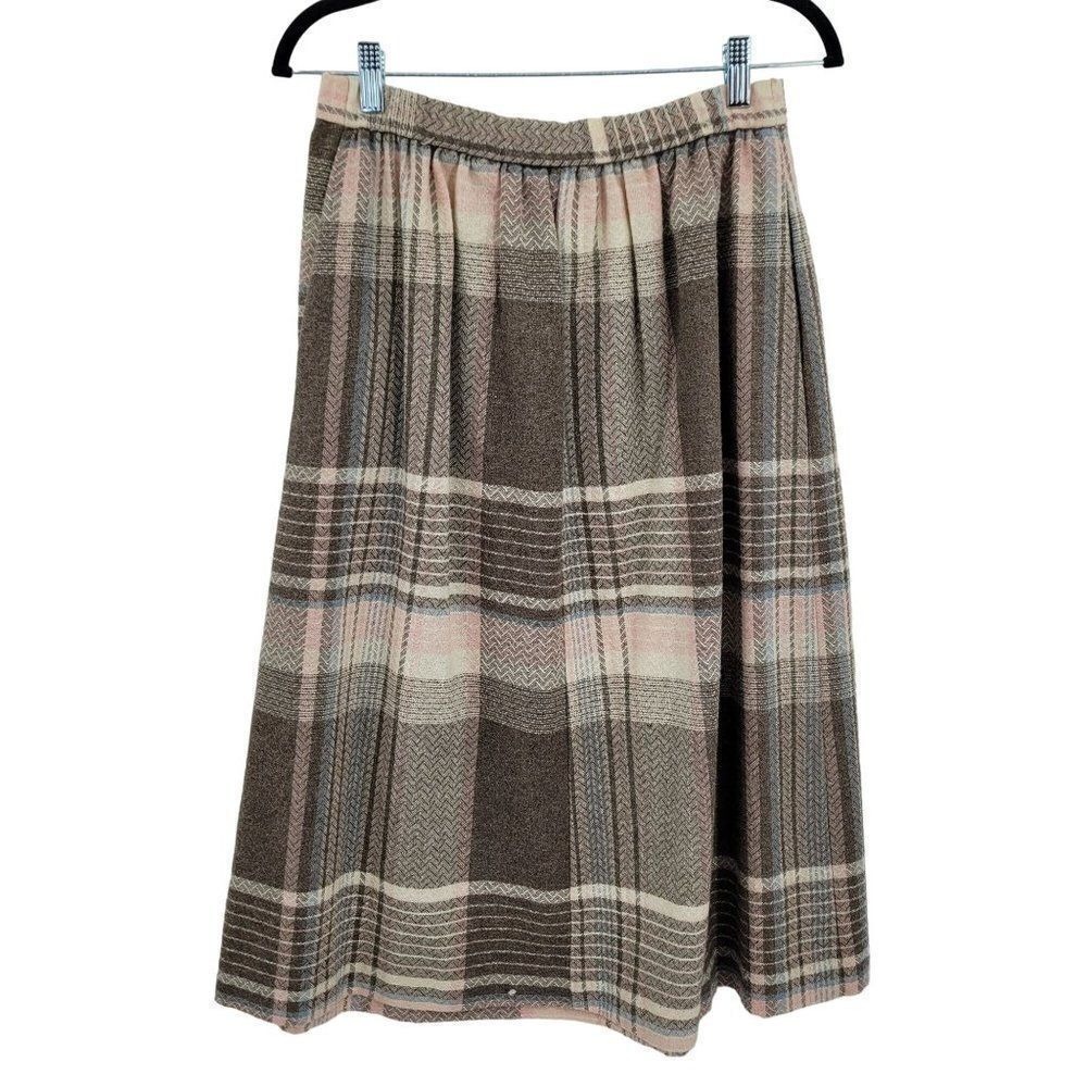 Vtg 70's Koret Wool Plaid Pleated Skirt S Pink Soft Girl Academia Coquette Twee